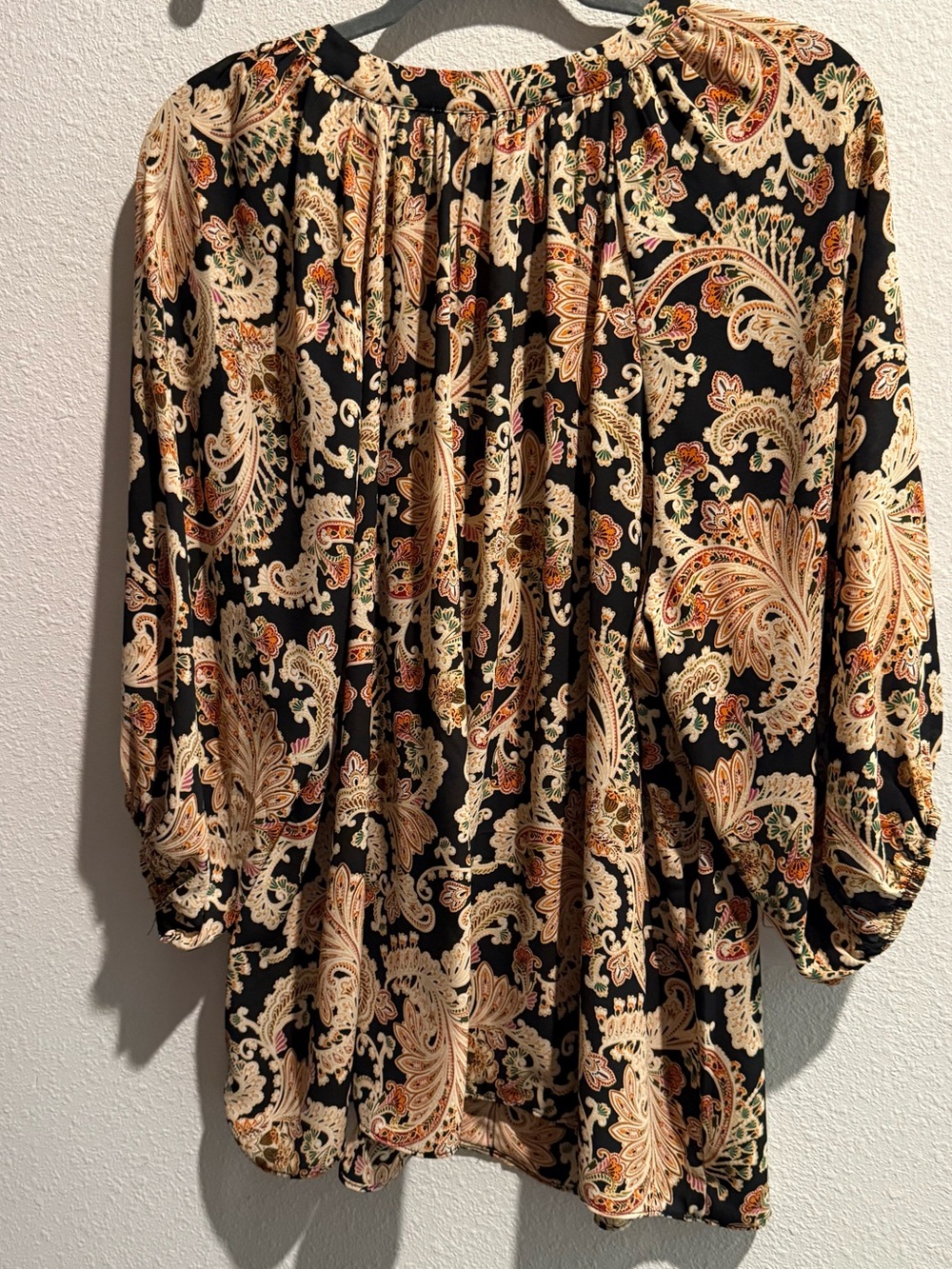 Rose & Olive Black Paisley Button-Front Tunic with Cream and Tan Accents - Picture 2 of 3